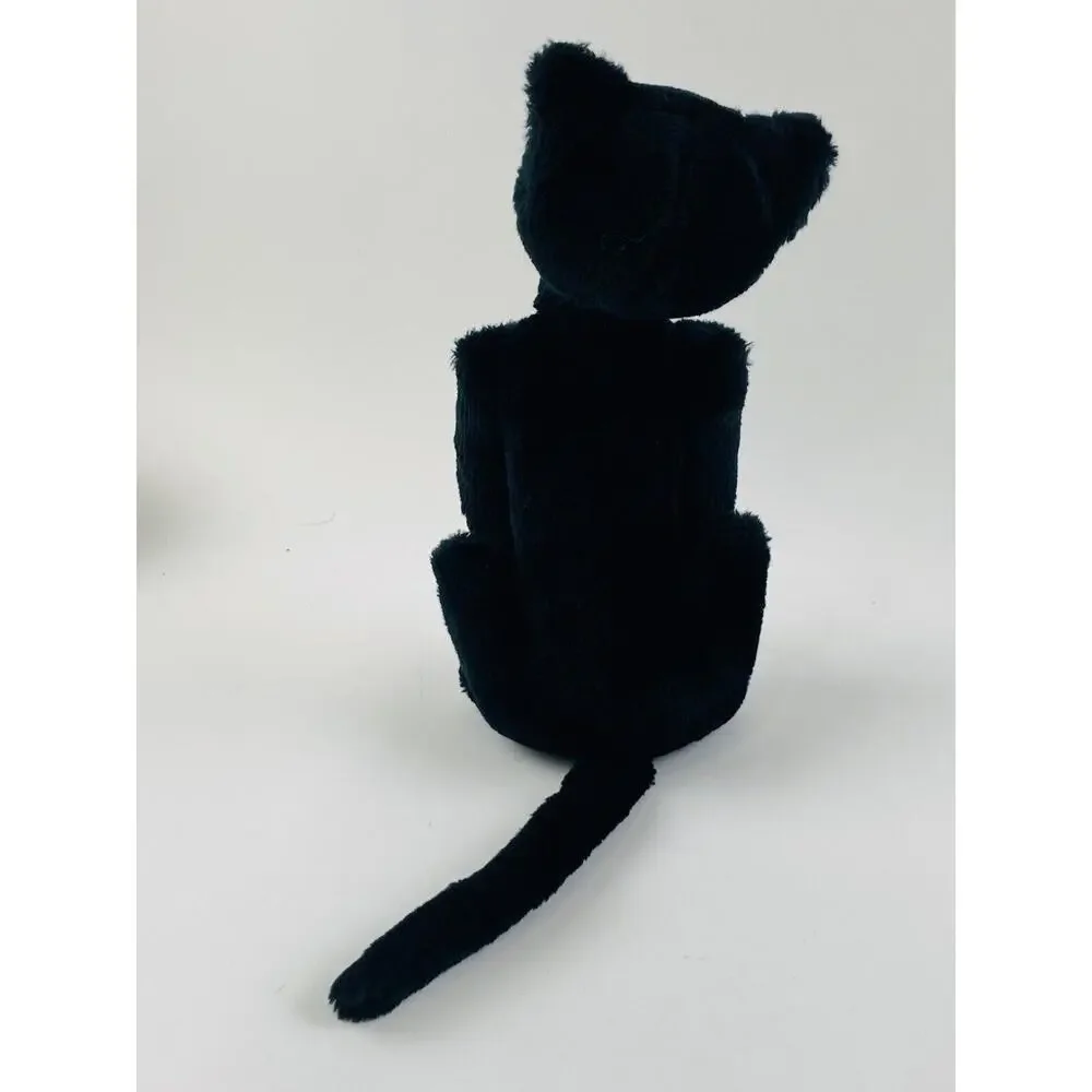 Vintge Wallace Berrie Black cat red bow tie plush toy 1984 Sitting Applause Luck